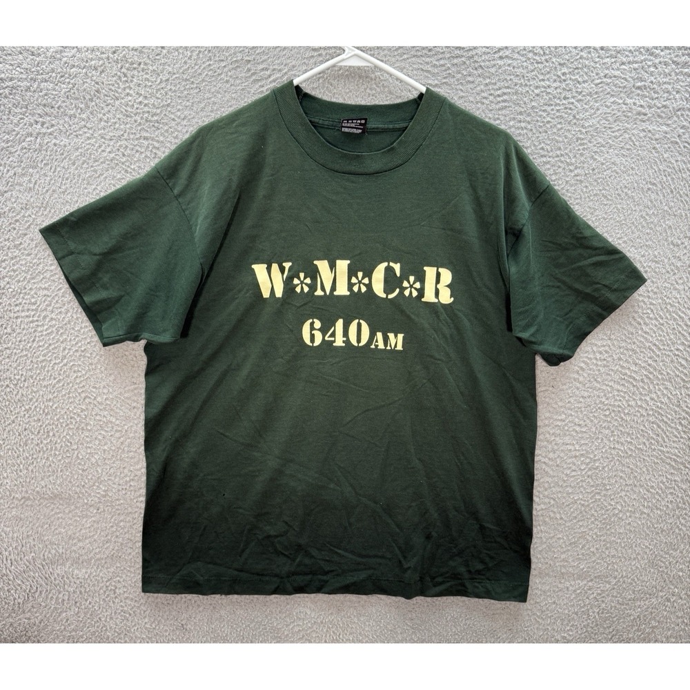 Vintage Fruit Of The Loom Shirt Mens XL Green Monmouth College Radio WMCR 640 AM